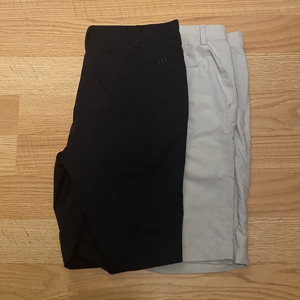 A bundle of black and khaki Adidas shorts size 32